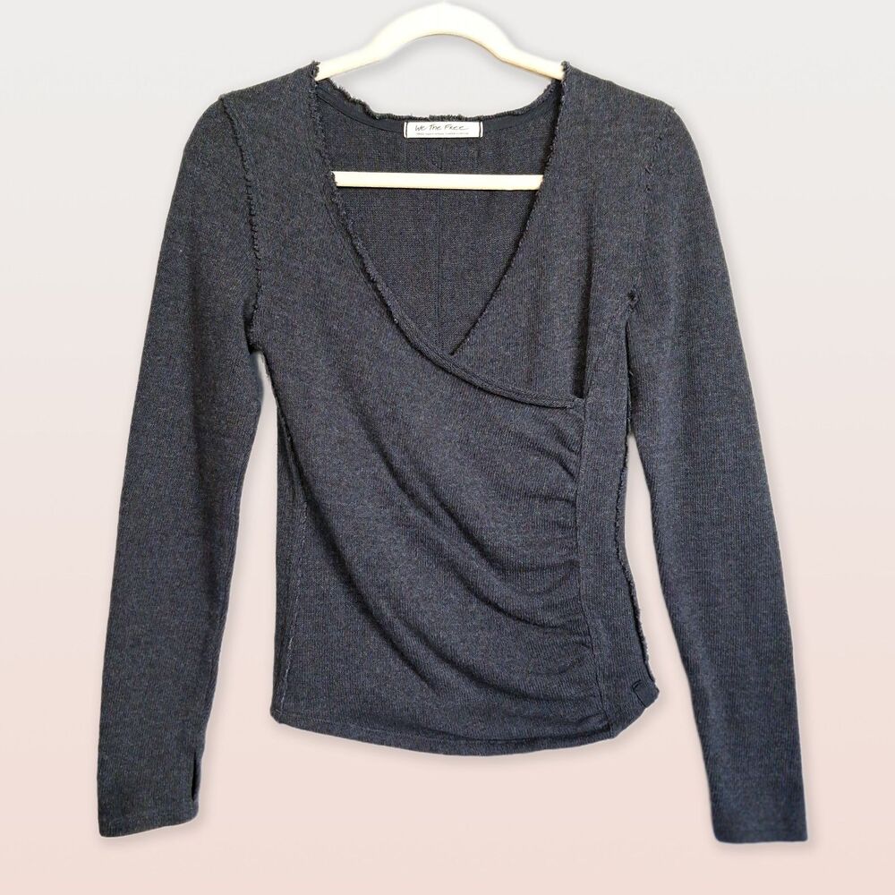 Free People Like a Boss Dark Gray Long Sleeve Knit Top Size S